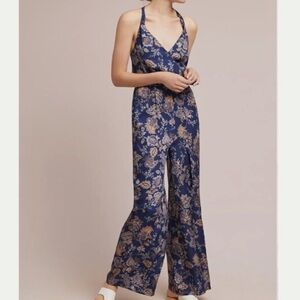 Anthropologie Blue Floral Jumpsuit